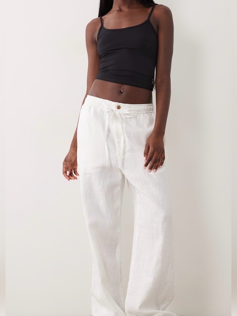 Ralph Lauren White Linen-Blend Wide Leg Pants
